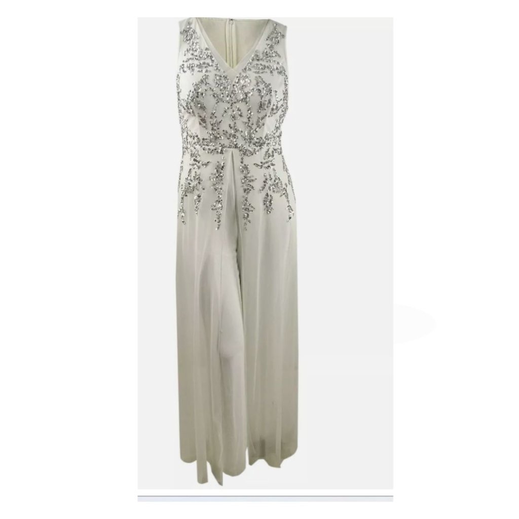 Adrianna Papell Sequined Georgette Wide-Leg Jumpsuit, Size 18